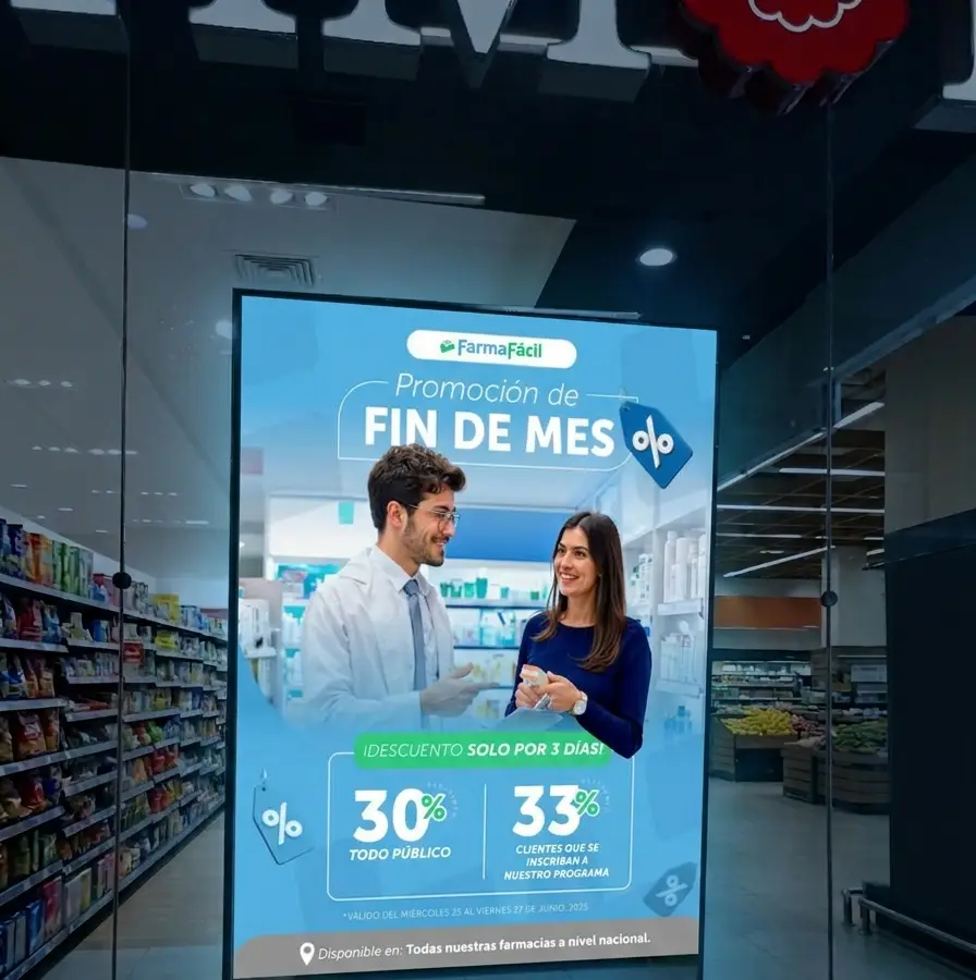 Anuncio de FarmaFácil proyectado en pantalla